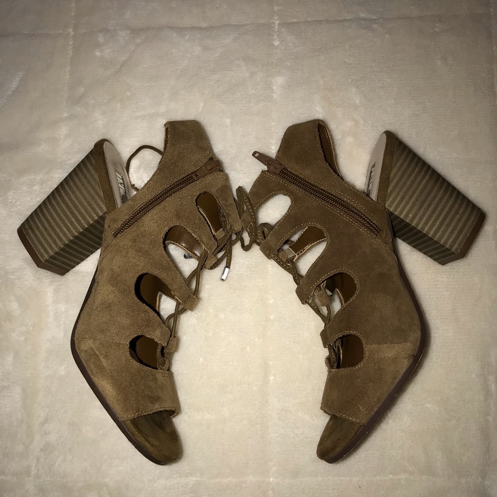 I.N.C tan suede lace up heels
